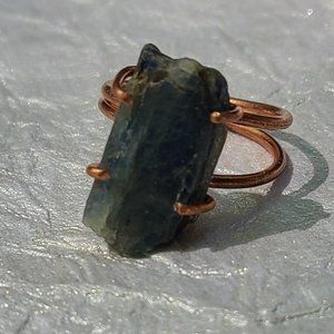 Blue Kyanite Adjustable Copper Ring -Rough Kyanite Copper Ring-Rare